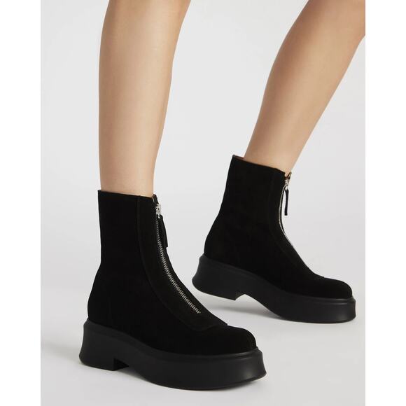 Steve Madden Jones Black Suede Leather Zip-Front Platform Ankle Boots - Picture 1 of 8